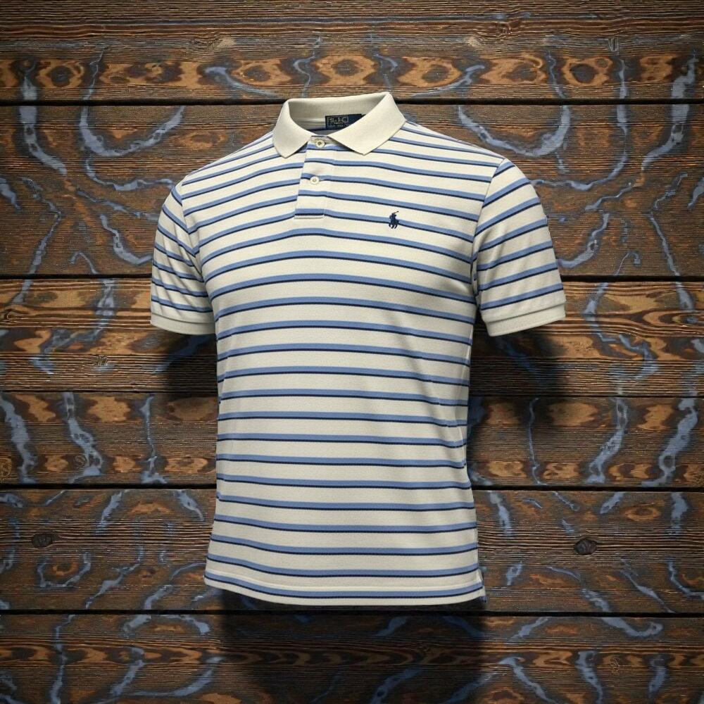 Polo Ralph Lauren Men’s Striped Polo Shirt Blue White Cotton Pique Size XL